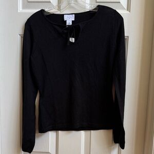LOFT Black Long-Sleeve Tie-Neck Top